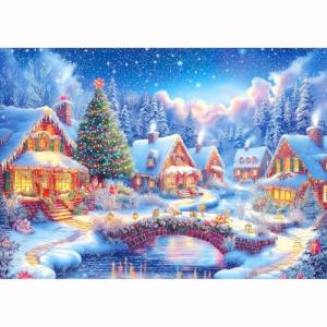 Christmas Fantasy Fairy Town Jigsaw Puzzles for Adults 1000 Piece Winter Country Landscape Puzzle for Adults with Letters on Back Challenging Holiday Family Puzzle Games Gift for Women Men Seniors