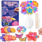 MDINGTD Toys for 4 5 6 7 8+ Year Old Girls, Poke Art Flower Bouquet with 8 Flowers & 2 Butterflies Arts and Crafts for Girls Ages 4-8 DIY Creative Activity Birthday Xmas Gifts Craft Kits