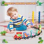 Zeoddler Toys for Toddlers, 11 Magnetic Wooden Dinosaur Train Set, Montessori Toys for Toddlers, Preschool Educational Material for Kids, Birthday Gifts for Boys, Girls