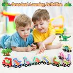 Zeoddler Toys for Toddlers, 11 Magnetic Wooden Dinosaur Train Set, Montessori Toys for Toddlers, Preschool Educational Material for Kids, Birthday Gifts for Boys, Girls