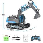 DOUBLE E Remote Control Excavator Toy RC Excavators Rechargeable Battery Digger Hydraulic Construction Toys Vehicles Xmas Gift for Boys Girls Kids 3-14 Years，Gray-Blue