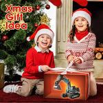 DOUBLE E Remote Control Excavator Toy RC Excavators Rechargeable Battery Digger Hydraulic Construction Toys Vehicles Xmas Gift for Boys Girls Kids 3-14 Years，Gray-Blue