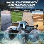 DEERC Amphibious Remote Control Car Monster Truck Toys Waterproof RC Stunt Cars for Boys 8-12 Toys W/Blocks & 360°Spin, 4WD All-Terrain Off-Road Pickup RC Truck 2.4Ghz 60+ Min Playtime Pool Toy Gift