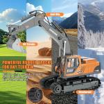 RC Excavator Toy for Boys 3-12, 3-IN-1 Bucket/Claw/Drill, 2.4GHz 14 Channel Construction Truck with 680°Rotating, 2400mAh Battery/LED Lights/Realistic Sounds, Durable Engineering Vehicle Gift for Boys