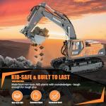 RC Excavator Toy for Boys 3-12, 3-IN-1 Bucket/Claw/Drill, 2.4GHz 14 Channel Construction Truck with 680°Rotating, 2400mAh Battery/LED Lights/Realistic Sounds, Durable Engineering Vehicle Gift for Boys