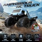 DEERC Amphibious Remote Control Car Monster Truck Toys Waterproof RC Stunt Cars for Boys 8-12 Toys W/Blocks & 360°Spin, 4WD All-Terrain Off-Road Pickup RC Truck 2.4Ghz 60+ Min Playtime Pool Toy Gift