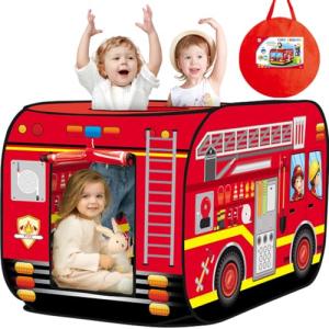 Britik Pop Up Play Tent for Kids Aged 3-5 Years Old Boys and Girls : Fire Truck Tent Playhouse Toy Play Tents for Toddlers 3-5 Kids Tent Indoor Outdoor Playhouse Toys for 3 + Year Old, Fire Truck