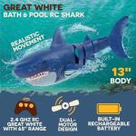 Terra by Battat – Remote Control Shark Toy for Bath & Pool Play – Electronic Great White Shark with Realistic Movement – Water Fun for Kids 6+ Years