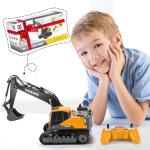 DOUBLE E Volvo RC Excavator Remote Control Excavator Toy for Boys Full Function Construction Vehicles Toys with Shovel for Outdoor Play Sandbox Digger Toys Gifts for Kids