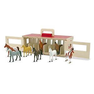 Melissa & Doug Take-Along Show-Horse Stable Play Set– Pretend Play Wooden Barn Toy with 8 Horse Toys & Carrying Case, Portable Preschool Travel Toys for Kids Ages 3+