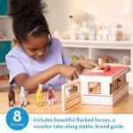 Melissa & Doug Take-Along Show-Horse Stable Play Set– Pretend Play Wooden Barn Toy with 8 Horse Toys & Carrying Case, Portable Preschool Travel Toys for Kids Ages 3+