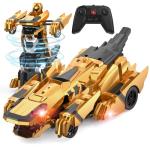 Kroyedfuw Dinosaur Transform Rc Cars, 2.4Ghz Remote Control Car Transforming Robot with Flashing Light, 360° Rotation One Button Deformation Car Toy Gifts for Boys Age 4-7 8-12