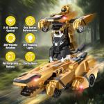 Kroyedfuw Dinosaur Transform Rc Cars, 2.4Ghz Remote Control Car Transforming Robot with Flashing Light, 360° Rotation One Button Deformation Car Toy Gifts for Boys Age 4-7 8-12