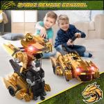 Kroyedfuw Dinosaur Transform Rc Cars, 2.4Ghz Remote Control Car Transforming Robot with Flashing Light, 360° Rotation One Button Deformation Car Toy Gifts for Boys Age 4-7 8-12