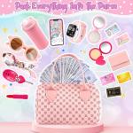 Oisacirg Play Purse for Little Girls, 32PCS Toddler Purse with Pretend Makeup for Kids, Princess Toys Includes Handbag, Phone, Wristwatch, Silk Scarf Kids Toy Purse Birthday Gift for Girls 3 4 5 6 +