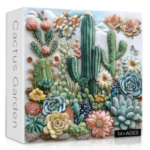 Cactus Puzzle for Adults, Unique Succulent Flower Plant Puzzle, Floral Nature Art Puzzle1000 Pieces, Challenging Aesthetic Jigsaw Puzzle