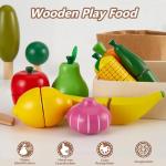 HERSITY Wooden Play Food Set Cutting Fruits and Veggies Toys for Toddlers 1-3, Pretend Play Kitchen Accessories Montessori Educational Toys Gifts for Kids Boys Girls 18 Months+