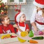 HERSITY Wooden Play Food Set Cutting Fruits and Veggies Toys for Toddlers 1-3, Pretend Play Kitchen Accessories Montessori Educational Toys Gifts for Kids Boys Girls 18 Months+