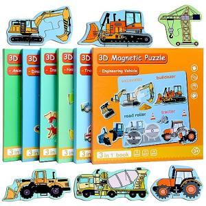 Magnetic Puzzles for Kids Ages 1-3, Travel Toddler Puzzles Ages 2-4 Year, Excavator Refrigerator Magnet for Kids Learning Gift for Road Trip