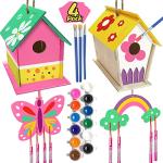 Crafts for Kids Ages 4-8 - 4 Pack DIY Bird House Wind Chime Kit - Build and Paint Birdhouses Wooden Arts Kits Easter Basket Stuffers Gifts for Girls Kids Boys Toddlers Ages 3-5 4-6 6-8 8-12
