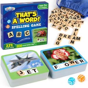 BenBen Spelling Games, 224 Flashcards, 208 Wood Letter Tiles, 1-4 Players, Learning Games for Kids 4-8, Educational Toys for Kindergarten 1st 2nd Grade, Preschool Classroom Must Haves