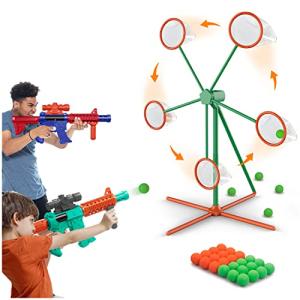 Marlrin Shooting Games Toys for Age 5 6 7 8 9 10+ Year Old Boys, Kids Toy Sports & Outdoor Game with Moving Shooting Target & 2 Popper Air Toy Guns & 24 Foam Balls, Gifts for Boys and Girls