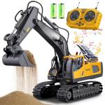 Samtop Remote Control Excavator Toys, 11 Channel 1:20 RC Construction Vehicles, 680° Rotation Hydraulic Car Toys for 6 7 8 9 10 11 12 Year Old Boys Kids, RC Truck Digger Toys Christmas Birthday Gifts