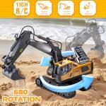 Samtop Remote Control Excavator Toys, 11 Channel 1:20 RC Construction Vehicles, 680° Rotation Hydraulic Car Toys for 6 7 8 9 10 11 12 Year Old Boys Kids, RC Truck Digger Toys Christmas Birthday Gifts
