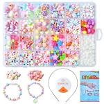 Jwxstore Kids DIY Bead Jewelry Making Kit, Beads for Girls Toys Bead Art and Craft Kits DIY Bracelets Necklace Hairband and Rings Toy for Age 4 5 6 7 8 9 10 11 Year Old Girl Gifts