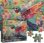 Hummingbird Puzzles for Adults 1000 Pieces, Nature Birds Flower Jewel Art Puzzle, Difficult Crystal Diamond Beautiful Garden Animals Jigsaw Puzzles, Colorful Floral Hard Challenging Puzzles for Adults