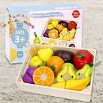 Wooden Play Food for Kids Kitchen Cutting Fruits Toys for Toddlers Pretend Vegetables Gift for Boys Girls Educational Toys