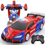 Febyhim Remote Control Car, One-Button Transform Toys Car, 2.4GHz RC Cars 1:18 Scale, 360 Degree Rotation Police Car Toy Transforming into Robot Toy for Boys Girl Kids 4-7 8-12 6-8, Birthday