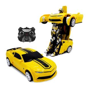 Family Smiles Kids Transforming Robot RC Car Toys for Boys 8-13 Remote Control Gift Yellow