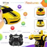 Family Smiles Kids Transforming Robot RC Car Toys for Boys 8-13 Remote Control Gift Yellow