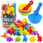 RAEQKS Counting Sorting Dinosaur Toys Montessori Sensory Matching Toy with Bowls Preschool Learning Activities Educational Stacking STEM Game Animals Gifts Sets for Kids Aged 3+ Years Old Boys Girls