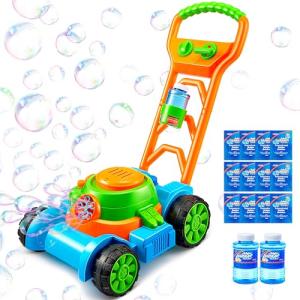 SLOOSH Bubble Lawn Mower Toddler Toys - Spill-Proof Bubble Machine Pretend Gardening Play Toy for Age 1 2 3 1-3 Year Old Baby Boys Indoor Outdoor Use, Push Toys Xmas Christmas Birthday Gifts (Blue)