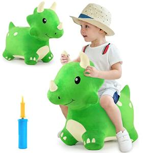 iPlay, iLearn Bouncy Pals Dinosaur Hopper Toy 2 Year Old Boy, Toddler Plush Bounce Animals, Ride on Bouncing Triceratops for Kids, Outdoor Hopping Horse Bouncer, Cool Birthday Gifts 3 4 5 6 Yr Girls