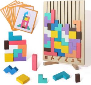 WISBOOK Wooden Colored 3D Russian Block Puzzle Jigsaw Stacking Montessori Toys Educational Gift for Boys and Girls Board Game for Toddlers Brain Blocks Teasers for Toddlers 3-6 Years