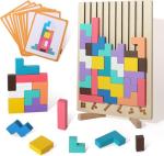 WISBOOK Wooden Colored 3D Russian Block Puzzle Jigsaw Stacking Montessori Toys Educational Gift for Boys and Girls Board Game for Toddlers Brain Blocks Teasers for Toddlers 3-6 Years