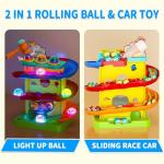 Funwee 2-in-1 Rolling Ball & Racing Car Ramp Toy for Toddlers, Race Track Hammer Lights Ball Drop, Interactive Montessori Learning Game Birthday Gift Idea for Kids 2 3 4 5+Year Old Girl Boy(Yellow)