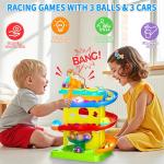 Funwee 2-in-1 Rolling Ball & Racing Car Ramp Toy for Toddlers, Race Track Hammer Lights Ball Drop, Interactive Montessori Learning Game Birthday Gift Idea for Kids 2 3 4 5+Year Old Girl Boy(Yellow)