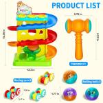 Funwee 2-in-1 Rolling Ball & Racing Car Ramp Toy for Toddlers, Race Track Hammer Lights Ball Drop, Interactive Montessori Learning Game Birthday Gift Idea for Kids 2 3 4 5+Year Old Girl Boy(Yellow)