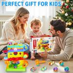 Funwee 2-in-1 Rolling Ball & Racing Car Ramp Toy for Toddlers, Race Track Hammer Lights Ball Drop, Interactive Montessori Learning Game Birthday Gift Idea for Kids 2 3 4 5+Year Old Girl Boy(Yellow)