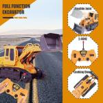 Jiakora Remote Control Front Loader - Metal Shovel, LED Working Lights, Music & 2 Rechargeable Batteries, Construction Toys for Boys Age 4 5 6 7 8 Birthday Gift