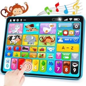 Peacurh Trilingual Learning Toy Tablet with Music & Sound, Montessori Speech Musical Therapy Toys, Gifts for Boy, Girl, Baby, Toddler, for Age 1, 2, 3 Year Old (12-18 Months)
