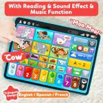 Peacurh Trilingual Learning Toy Tablet with Music & Sound, Montessori Speech Musical Therapy Toys, Gifts for Boy, Girl, Baby, Toddler, for Age 1, 2, 3 Year Old (12-18 Months)