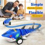 Kikikid Remote Control Shark Toys, RC Shark Cars with Led Light, Rechargeable RC Robot Toy for Kids, 360° Rotating & Swinging Tail, Birthday Gifts for Girls Boys Age 3-5 5-7 8-10