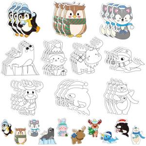 Dvbonike 30 Packs Polar Animals Coloring Craft Kit with Magnet - Color Your Own Winter Magnets Card Set for Kids DIY Fridge Refrigerator Christmas Decor Home Party Gift Classroom Art Activity Supplies