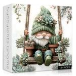 Cute Gnome Puzzles for Adults 1000 Piece, Nature Cactus Succulent Plant Themed, Funny Spring Gnome Jigsaw Puzzles Challenging