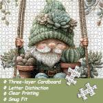 Cute Gnome Puzzles for Adults 1000 Piece, Nature Cactus Succulent Plant Themed, Funny Spring Gnome Jigsaw Puzzles Challenging